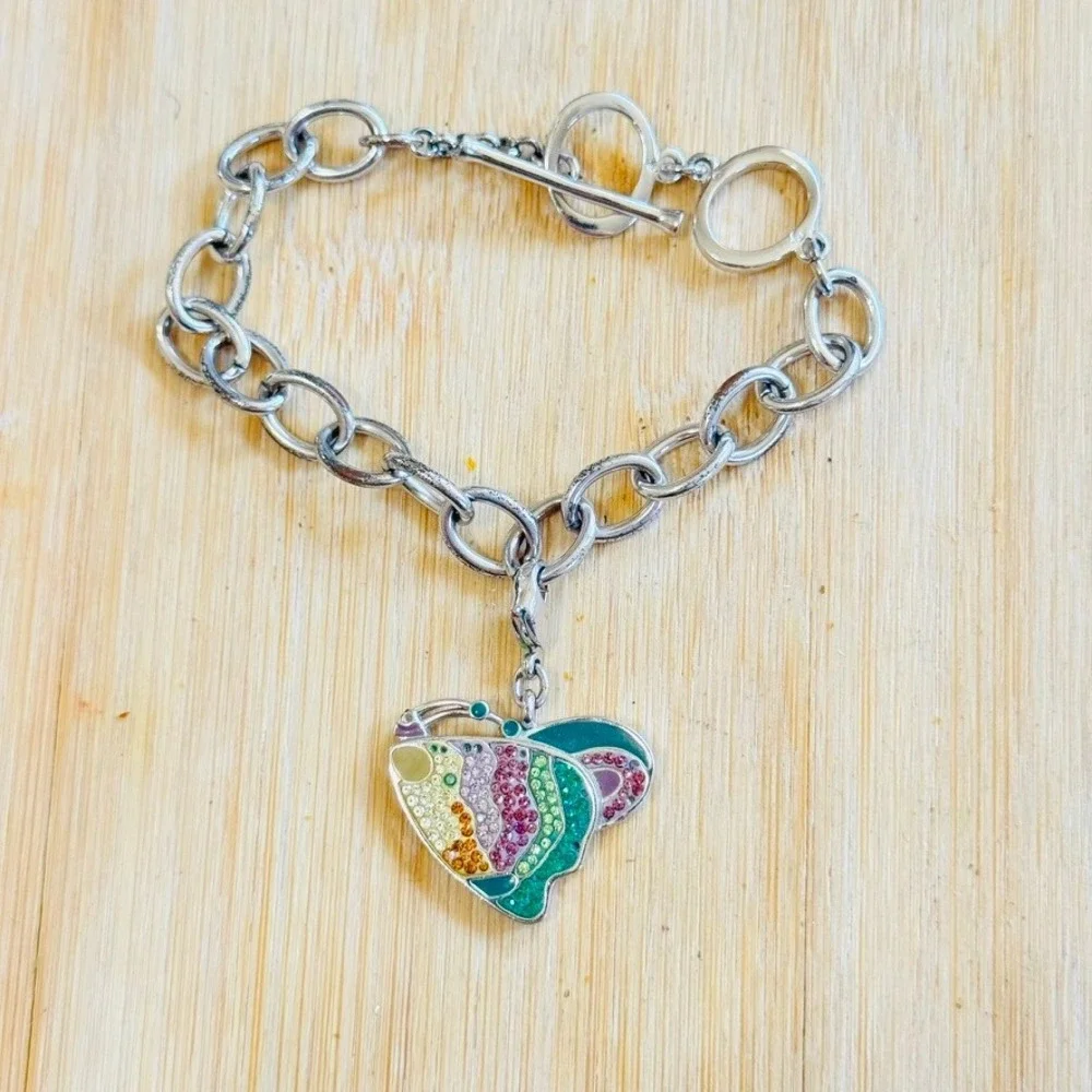 Swarovski Tropical Fish Charm Bracelet Crystal Silver Rhodium Plated As Is‎ 7.5